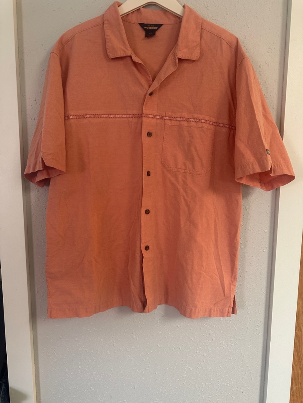 Woolrich Short-Sleeve Button Up Shirt in Coral Orange
